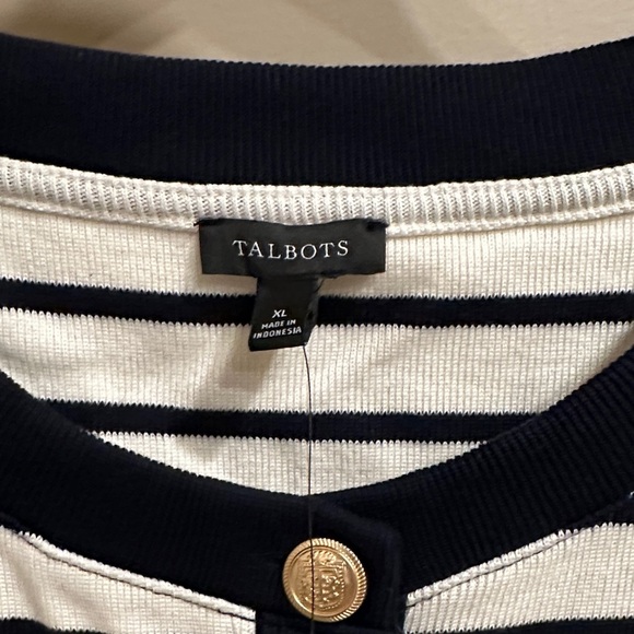 Talbots Navy and White Striped Cardigan - Picture 3 of 4